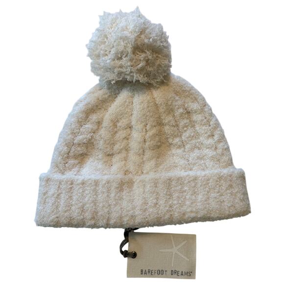 Barefoot Dreams Cozychic Cable Pom Pom Beanie in Cream NWT! main image 4